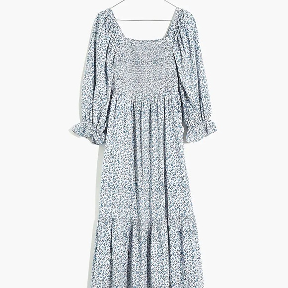 Madewell Lucie Elbow-Sleeve Smocked Midi Dress in Sunflower Field - Picture 9 of 10